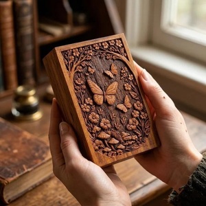 Wooden Cremation Urn for Human Pet Baby Ashes Eco-Friendly Durable Butterfly Floral Engraved Rosewood <b>Memorial</b> <b>Keepsake</b> Funeral - Product Image 4