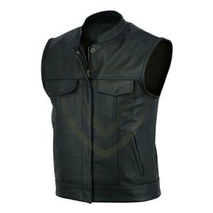 Chaleco de Cuero al por Mayor Disponible para Hombre, Chaleco de Cuero Estilo Motociclista con Cuello en V Personalizable - Product Image 5