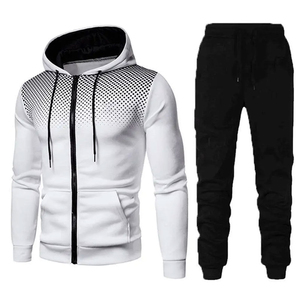 Men's Blue Hooded Tracksuit <b>Set</b> Zipper Sweatshirt Black <b>Joggers</b> Casual Autumn Wear Regular Fit Dot Pattern Polyester Material - Product Image 2