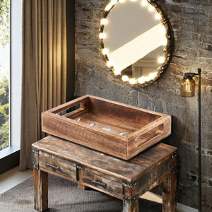 Plateau de service en bois d'acacia, grands plateaux en bois pour aliments avec poignées, plateau de table basse pour décoration ottoman, comptoir de cuisine - Product Image 5