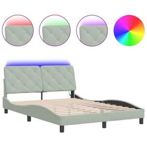 Cadre de lit rembourré en velours gris clair Hanko avec éclairage LED 53,9''x74,8'' sans matelas - Product Image 2