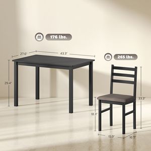 Juego de Mesa de Cocina Estilo Rústico Negro de 5 Piezas para 4 Personas, Incluye Sillas Tapizadas y Patas de Madera de Caucho - Product Image 3