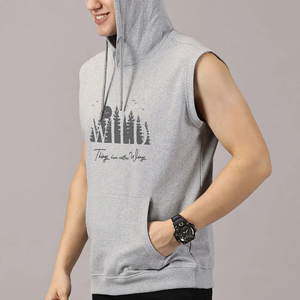 Custom <b>Men</b> <b>Sleeveless</b> <b>Hoodie</b> 100% Cotton Fleece Lightweight Casual Streetwear Gym Fitness Pullover <b>Hoodie</b> Pocket Color Blocking - Product Image 2