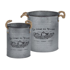Pot de fleurs en zinc de taille moyenne pour jardin et balcon avec poignée en corde, bac et seau en métal galvanisé avec poignée en corde - Product Image 2