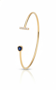 Natural London Blue Topaz and Moissanite 925 <b>Silver</b> 18KT Gold Plated Adjustable Trendy Bangle for Women's Classic Jewelry Gift - Product Image 5