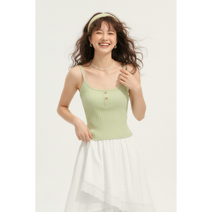 Camiseta sin mangas de punto acanalado con botones delanteros para mujer, ajuste ceñido, material elástico suave, versátil, básico de verano para el mercado mayorista de moda - Product Image 1