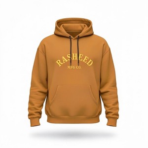 Sweat-shirt à capuche pour homme Rasheed Mfg Co, en coton marron, tissu molletonné français, coupe décontractée, poche avant, imprimé, streetwear - Product Image 1