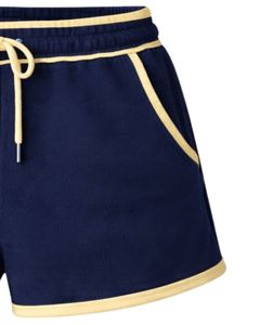 Shorts en molleton de coton bleu marine pour femme, personnalisés par le fabricant, avec contraste, taille élastique, décontractés, pour l'été, le sport et la détente - Product Image 4