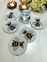 Sous-verre rond en coton perlé, imprimé et gravé, motif abeille chinoise traditionnelle, pour la décoration de table à la maison ou à l'hôtel