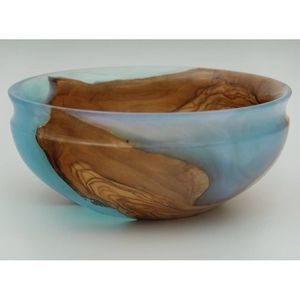 Bol de service de table à manger de luxe en résine et bois artisanal - Product Image 4