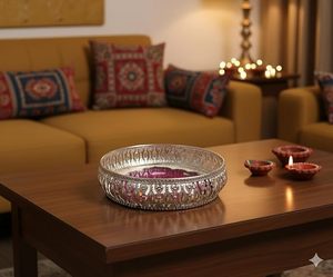 SALEEM INTERNATIONAL Plateau Pichwai en Argent Allemand Métallique Contemporain, Motif Éléphant, Origine Indienne, Décoratif pour Fêtes, Coffret Cadeau Pooja - Product Image 2