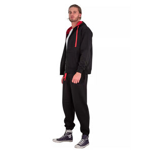 <b>mens</b> black and red contrast tracksuit full zip hooded jacket and <b>cuffed</b> <b>jogger</b> pants set casual fleece activewear winter sports - Product Image 2