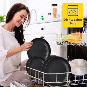 Ensemble de vaisselle en paille de blé incassable de 16 pièces, grande taille, pour la cuisine, utilisation intérieure et extérieure, assiettes en plastique réutilisables - Product Image 2