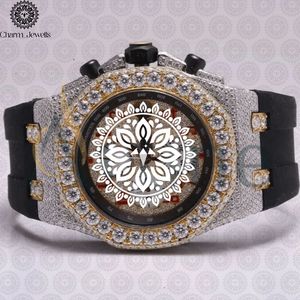 Charm Jewells Montre de luxe pour homme en acier inoxydable, boîtier carré, mouvement à quartz analogique, bracelet en silicone incrusté de diamants, 45 mm - Product Image 3