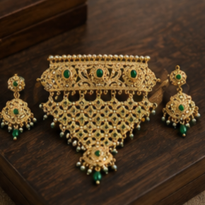 Conjunto de Collar y Pendientes Chapados en Oro con Circonita Verde y Perlas de Imitación, Joyería Vintage para Mujer, Joyería de Moda para Bodas - Product Image 5