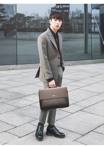 Housse pour ordinateur portable en cuir avec compartiment à chaussures, fermeture éclair, sac de transport noir pour ordinateur portable - Product Image 3