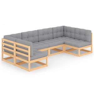 Ensemble de salon de jardin en pin massif, 6 pièces, meubles d'extérieur modulaires en bois naturel - Product Image 2