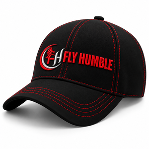 หมวกเบสบอลสีดำ ปรับขนาดได้ 6 แผง ปักตัวอักษร Fly Humble ด้วยด้ายสีแดง หมวกทรงสปอร์ตสำหรับทุกเพศ ปรับขนาดได้ 6 แผง - Product Image 4