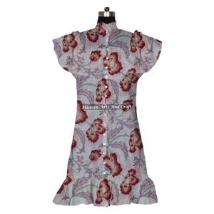Cotton <b>Women</b> Casual <b>Dresses</b> Summer Bohemian Midi <b>Tunic</b> <b>Dress</b> Hand-Printed Beachwear Short Sleeveless Design <b>Dress</b> - Product Image 1