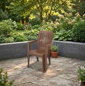 Silla Moderna de Exterior No Plegable, Rellena de Espuma Plástica y Forrada en Acrílico, con Respaldo de Listones y Reposabrazos, para Sala de Estar o Patio - Product Image 3