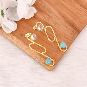 ต่างหูทองเหลืองชุบทองคริสตัลและโมราสำหรับผู้หญิงทำด้วยมือ - Product Image 3