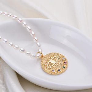 Collier de perles d'eau douce naturelles de 3-4 mm, brillant et impeccable, en forme de mètre, œil d'ange avec pendentif lys blanc, accessoire de mode - Product Image 4