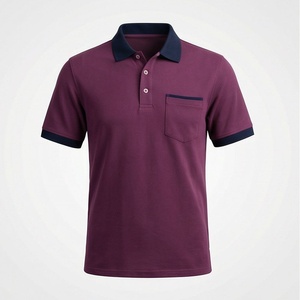 Polo à manches courtes pour homme, couleur bordeaux, avec poche, coupe classique, en coton piqué, design uni - Product Image 1
