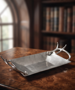 Plateau en métal texturé avec poignée en forme de corne de cerf, idéal pour la cuisine et la salle à manger, article pour fournisseur en gros - Product Image 4