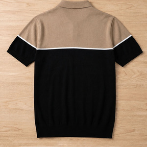 Pull en maille décontracté pour homme, à manches courtes, respirant, en polyester/coton 180g, col ouvert sans boutons - Product Image 6