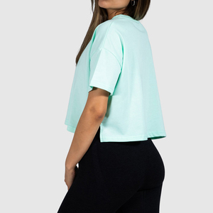 INDEX APPAREL Women's Mint Crop <b>Top</b> Crew Neck Short Sleeve Loose Fit Solid Color Casual Summer T-Shirt - Product Image 6