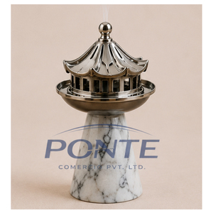 Wholesale Light Luxury Pagoda Incense Burner with Marble Base Hollow Metal Chinese Temple Censer For Zen Meditation Ambiance - Product Image 1
