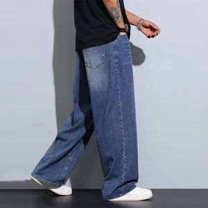 Custom Men's Denim Jeans Casual Streetwear Pants Straight Fit Washed Cotton <b>Trousers</b> for Clothing Brands - Product Image 5