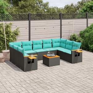 Ensemble de canapés de patio en polyrotin noir, 10 pièces, avec coussins, ensembles de jardin - Product Image 1
