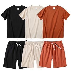 Nouvel ensemble tendance d'été pour hommes : short et t-shirt à manches courtes en coton/polyester délavé, couleur unie, confortable pour l'extérieur - Product Image 2