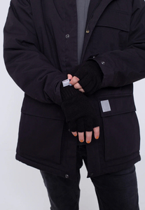 Black <b>Wool</b> Knitted Elastic Wrist-Length Fingerless <b>Gloves</b> Thermal Casual Winter Wear Plain Style Custom Design - Product Image 6
