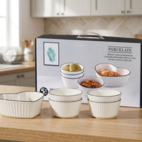 Juego de 2-5 Platos y Tazones de Porcelana Ecológica con Relieves Finos, Borde Negro, Acabado Brillante, Aptos para Horno y Lavavajillas