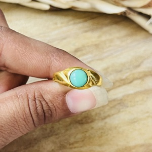 Modern Style Blue Chalcedony <b>Rings</b> Minimalist Brass <b>Ring</b> Women 18k Gold Plated Signet Style <b>Dainty</b> <b>Ring</b> For Wholesale/OEM/ODM - Product Image 5