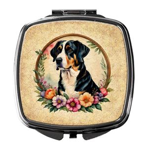 Espejo de maquillaje de viaje compacto para mujeres y niñas, mayor para Swiss Mountain Dog, diseño de flores, bolsillo de mano plegable, regalo decorativo - Product Image 1
