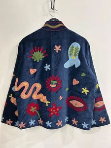 Giacca in velluto Suzani reversibile con ricami a mano per <span class=keywords><strong>donna</strong></span>, colletto alla coreana, maniche lunghe, motivo animale, cappotto autunno inverno - Product Image 5