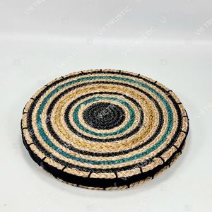 Taburete y Otomana Redondos de Fibra Natural Tejida, Diseño Rústico Moderno, Multicolor - Product Image 4