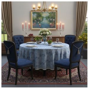 Productos Más Vendidos: Elegante Mantel Redondo de Lino y Algodón con Estampado Floral para 8 Personas, 220 cm, Lavable, Decoración para el Hogar - Product Image 1