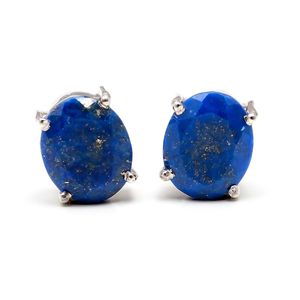 Natural Lapis Lazuli Faceted Oval Shape Gemstone Stud <b>Earrings</b> 11x9mm 925 Sterling <b>Silver</b> <b>Earrings</b> For Women Genuine Gemstone - Product Image 5