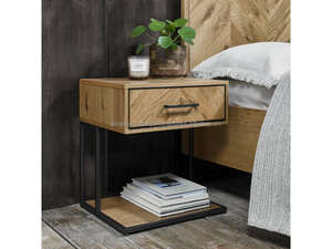 Mesa Auxiliar de Madera Maciza de Mango con Cajón, Patas Metálicas, Diseño Industrial Moderno, Hecha a Mano, para Dormitorio, Sala de Estar o Almacén - Product Image 2