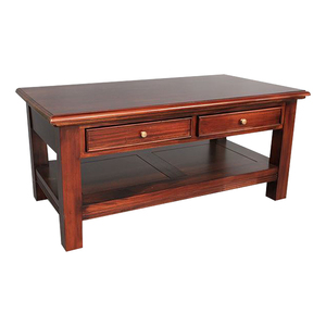 Table basse rectangulaire en bois massif rustique Java Furni Craft TA002 avec tiroirs et étagère ouverte pour salon - Product Image 2