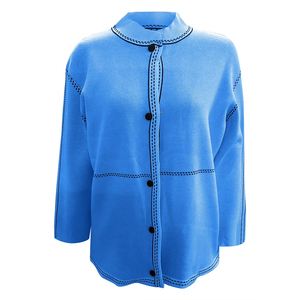 Cardigan décontracté en laine/cachemire pour femme, col Peter Pan, manches longues, tricot élégant anti-boulochage, bleu - Product Image 1