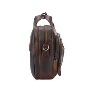 Vintage Style Genuine Leather Briefcase Multi Zip Business Laptop Bag for Men Handmade Travel Office Messenger with Shoulder - Product Image 3