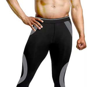 Leggings de compression pour hommes, longueur intégrale, noirs et gris, avec empiècements, taille élastique, en Spandex et Nylon, pour le fitness - Product Image 6