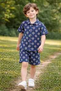 Ensemble de vêtements d'été pour garçon, bébé, tout-petit, bleu foncé, design de créateur, 2 pièces, pour tenue décontractée - Product Image 1