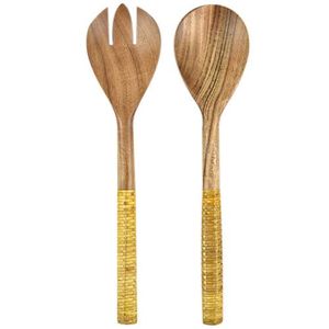 Premium Design Rattan Salad Server Wooden Salad Server With Rattan Handle Salad Tools Salad Server At Factory Wholesale Price - Product Image 2