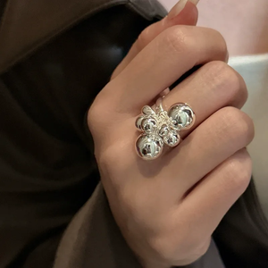 Bague en argent sterling S925 style coréen avec perle ronde et goutte d'eau, bague boule tendance style blogueur - Product Image 3